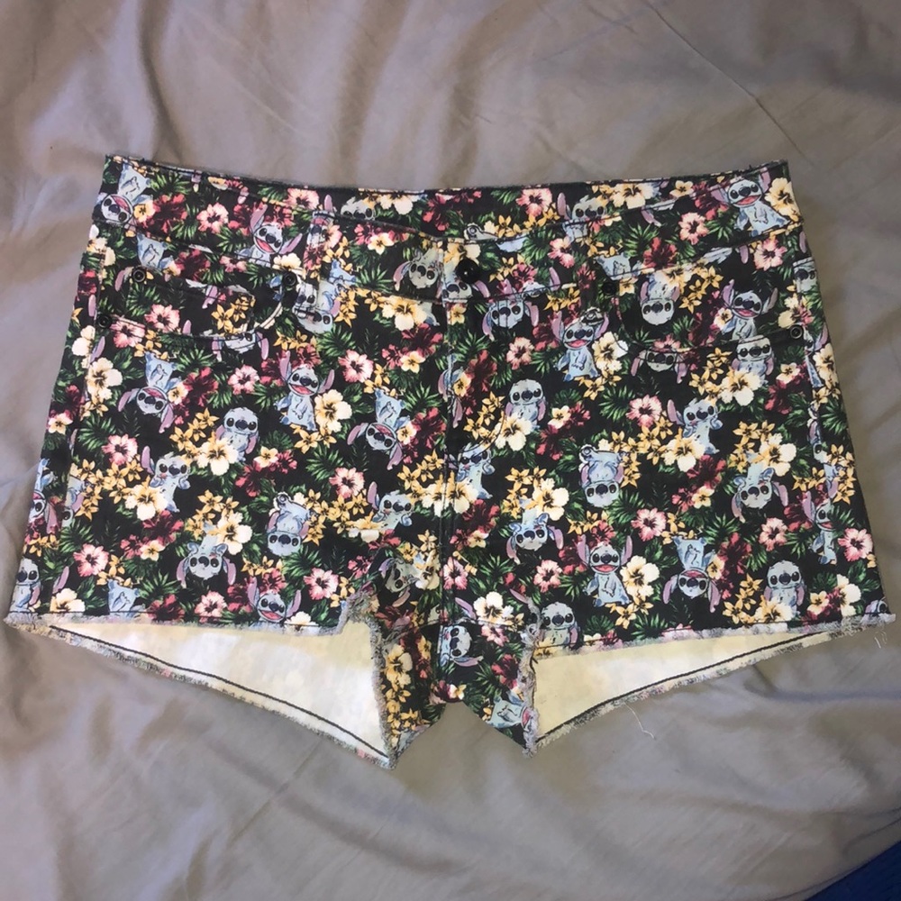 Disney Stitch Floral Pattern Jean Shorts